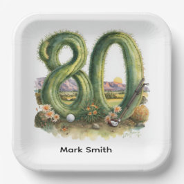 Plato De Papel Golf 80th Birthday with golf ball  Arizona golfer