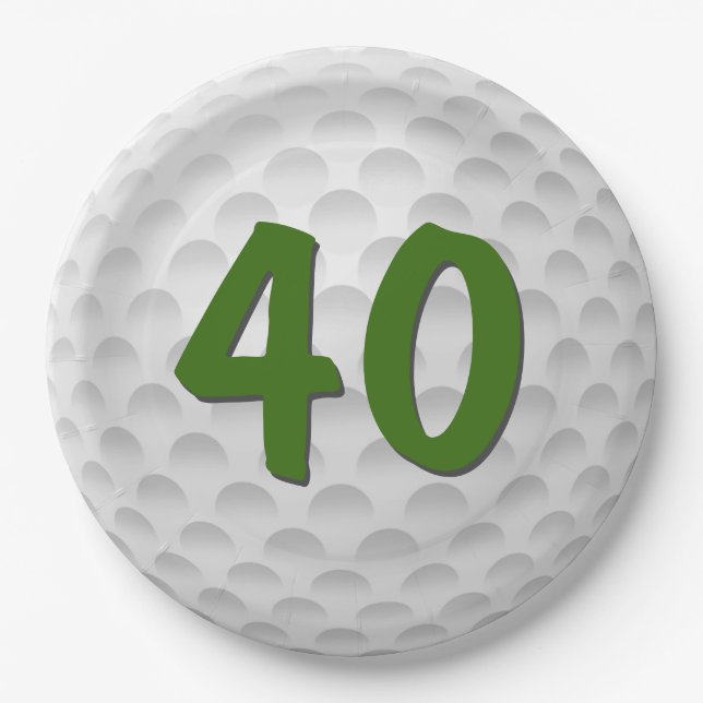 Plato De Papel Golf Ball 40.ª placa de papel de cumpleaños (Anverso)