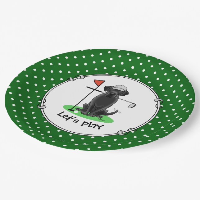 Plato De Papel Golf Black Labrador Recuperever Dog - Cute (Angular)