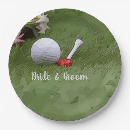 Plato De Papel Golf Boda bola de golf y flor con amor