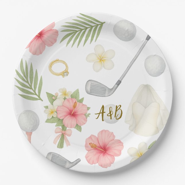 Plato De Papel Golf Boda de temática hawaiana para golfista (Anverso)