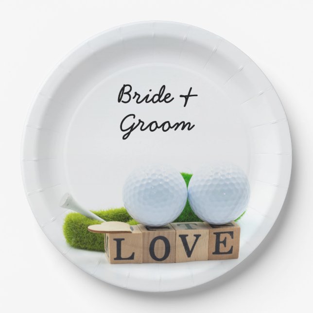 Plato De Papel Golf boda novia novio golf tee con amor (Anverso)
