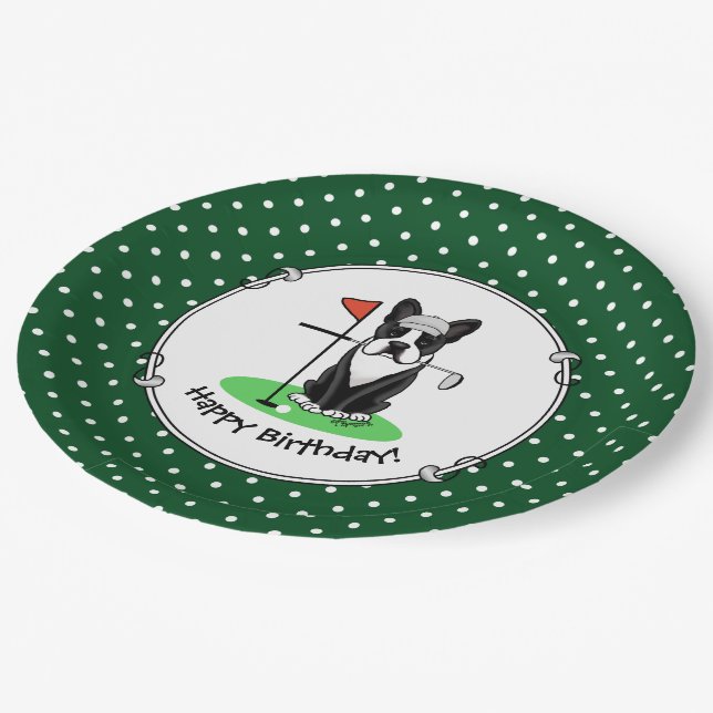Plato De Papel Golf Boston Terrier (negro) Perro Cute (Angular)