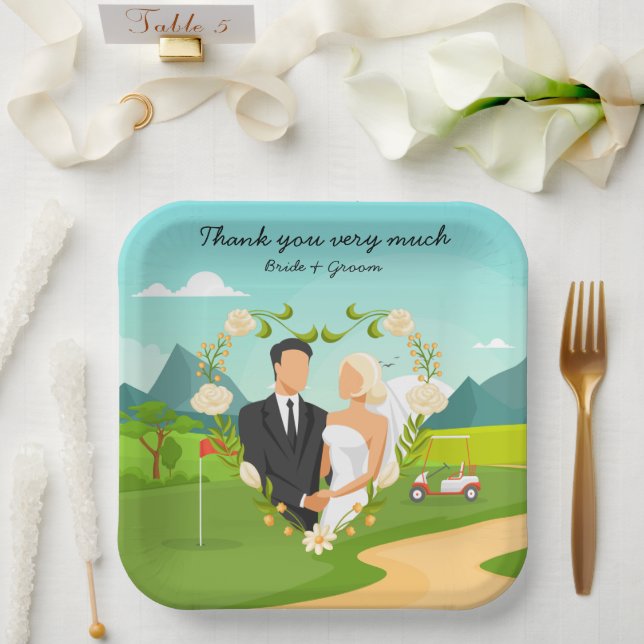 Plato De Papel Golf Bride y Groom en el Boda de golf (Boda)