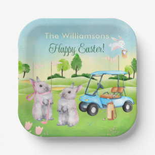 Plato De Papel Golf Bunnies Divertido Feliz Pascua