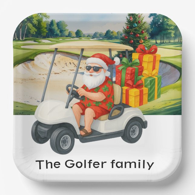 Plato De Papel Golf Christmas Summer July Hawaii golfing themed  (Anverso)