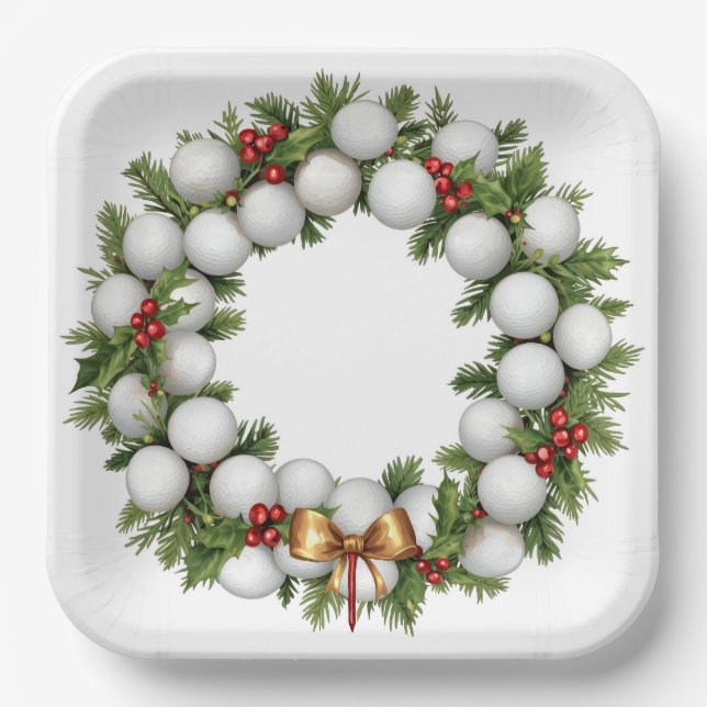 Plato De Papel Golf Christmas Wreath with Golf Ball Wreath  (Anverso)