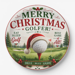 Plato De Papel Golf con tema de Navidad para golfista