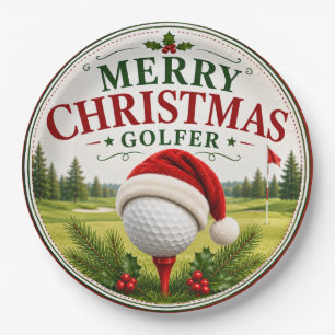Plato De Papel Golf con tema de Navidad para golfista