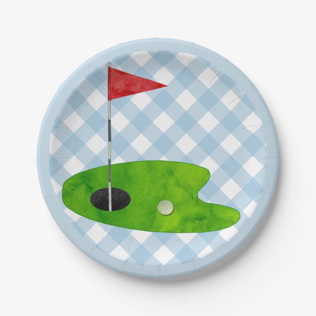 Plato De Papel Golf Course Plaid Blue White Preppy Country Club (Anverso)