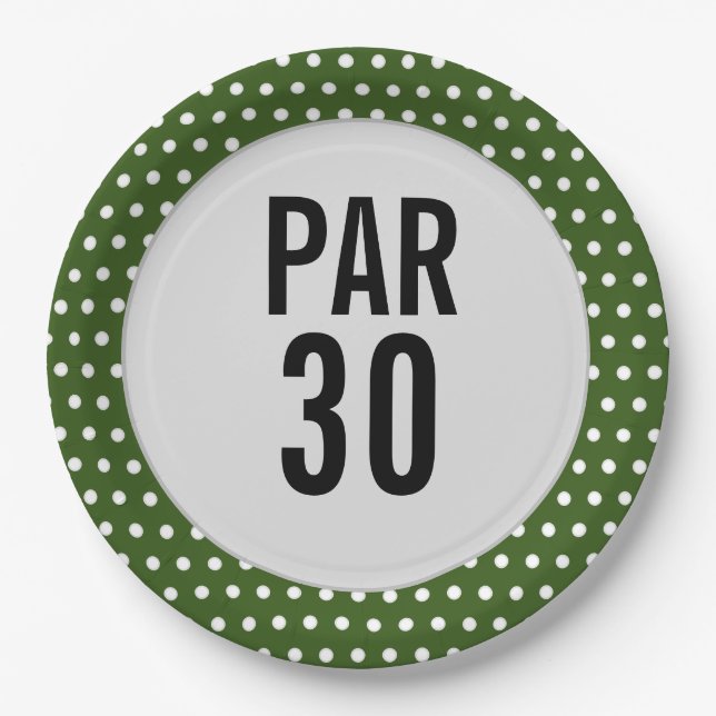 Plato De Papel Golf: cumpleaños 30 de polka dot golfer (Anverso)