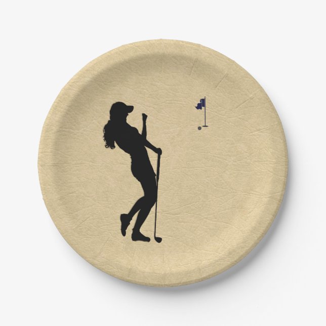 Plato De Papel Golf de Damas Aspecto Cuero (Anverso)