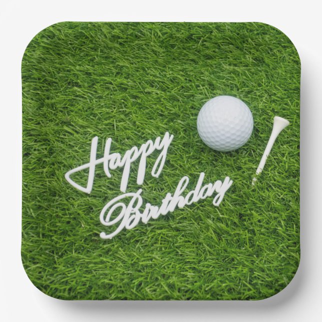 Plato De Papel Golf feliz cumpleaños del golfista con bola de gol (Anverso)