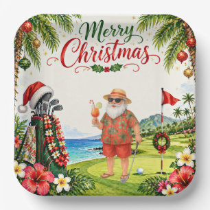Plato De Papel Golf Feliz Navidad con Santa Claus