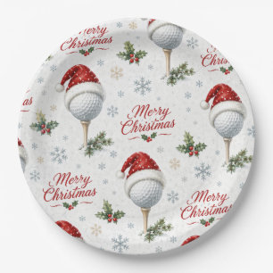 Plato De Papel Golf Feliz Navidad con Sombrero de Santa