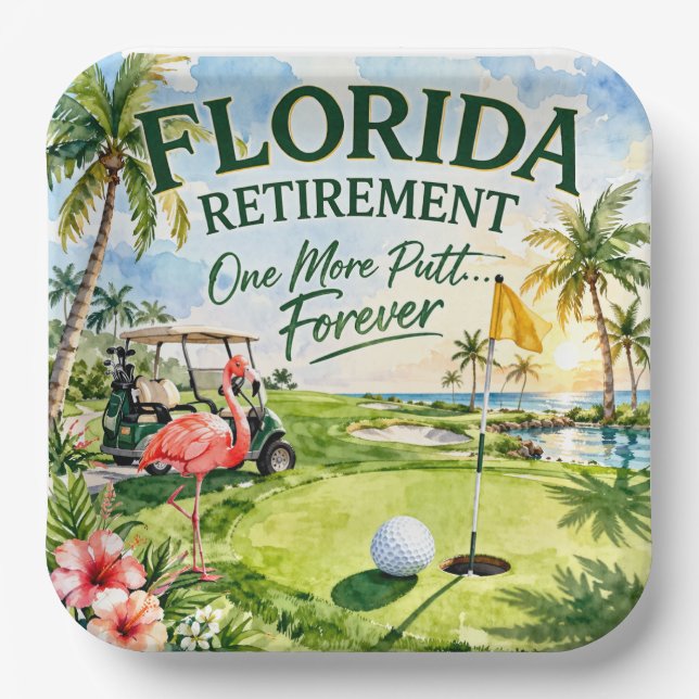 Plato De Papel Golf Florida con tema de flamenco (Anverso)
