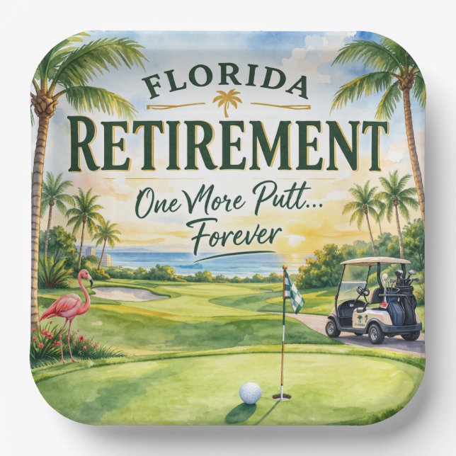 Plato De Papel Golf Florida con tema de flamenco (Anverso)
