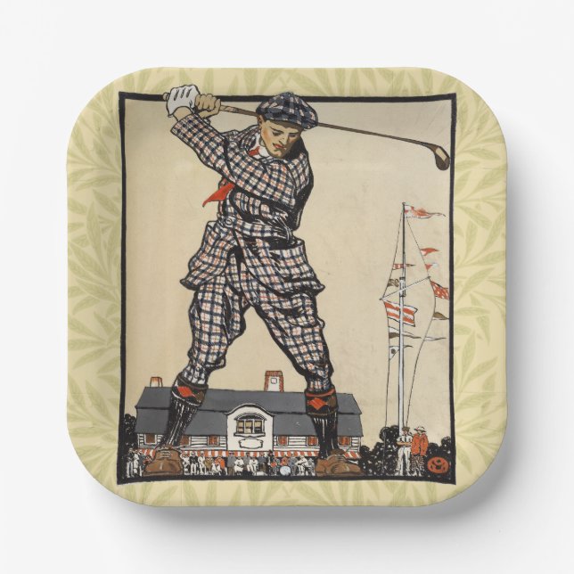Plato De Papel Golf Golfer Vintage Antiguo Golfing (Anverso)