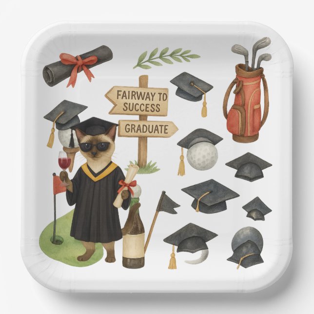 Plato De Papel Golf Graduation themed for golfer on putting green (Anverso)