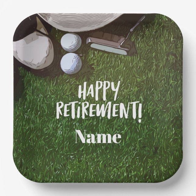 Plato De Papel Golf Happy Retirement Hello Pension para golfistas (Anverso)