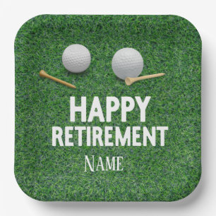 Plato De Papel Golf Happy Retirement sobre fondo verde