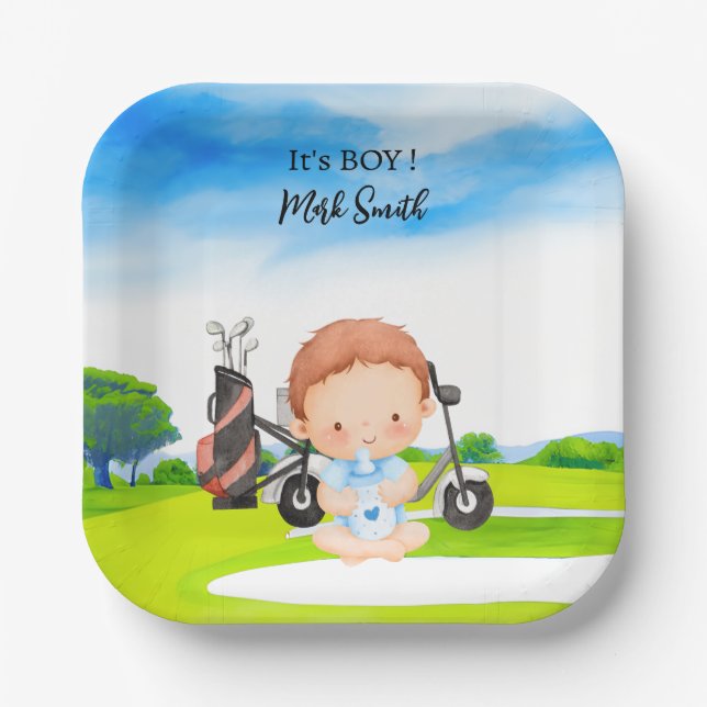 Plato De Papel Golf It's Boy para Baby Shower (Anverso)