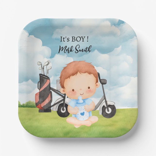 Plato De Papel Golf It's Boy para Baby Shower (Anverso)