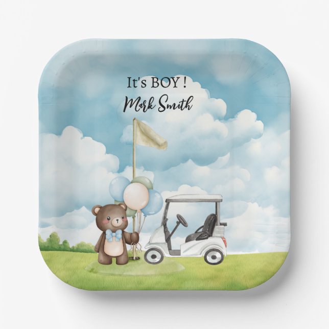 Plato De Papel Golf It's Boy para Baby Shower (Anverso)
