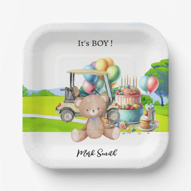 Plato De Papel Golf It's Boy para Baby Shower (Anverso)