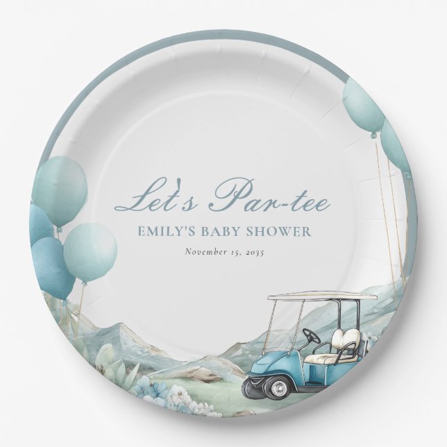 Plato De Papel Golf Let's Par-tee Blue Baby Shower (Anverso)