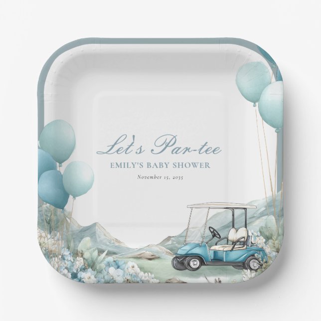 Plato De Papel Golf Let's Par-tee Blue Baby Shower (Anverso)