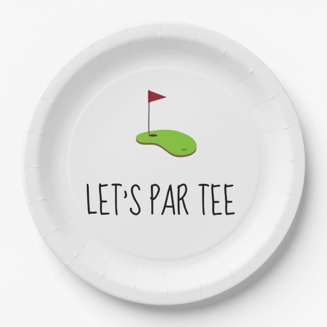 Plato De Papel Golf Let's Par tee con bandera de golf en blanco v (Anverso)