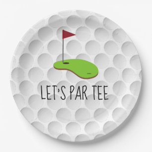 Plato De Papel Golf Let's Par tee con bandera de golf en blanco v