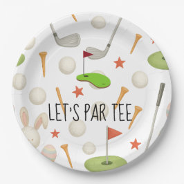 Plato De Papel Golf Let's Par tee con bandera de golf en blanco v