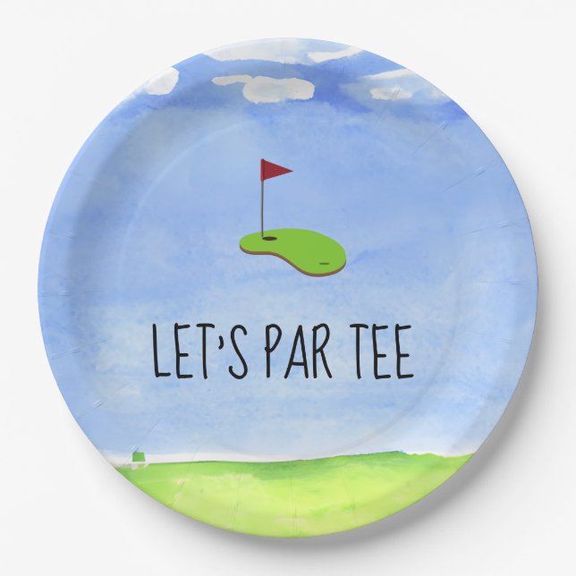 Plato De Papel Golf Let's Par tee con bandera de golf en Green Fi (Anverso)