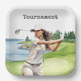 Plato De Papel Golf Mujer en campo de golf