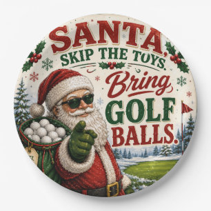 Plato De Papel Golf Navidad jugando al golf Santa Golfista en la