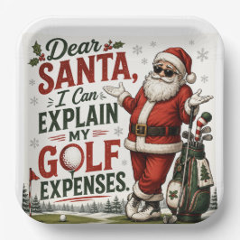 Plato De Papel Golf Navidad jugando golf Santa Golfista en la ban