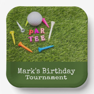 Plato De Papel Golf Par tee con bola de golf en verde
