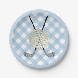 Plato De Papel Golf Plaid Blue White Preppy Country Club