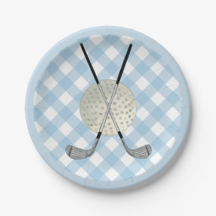 Plato De Papel Golf Plaid Blue White Preppy Country Club