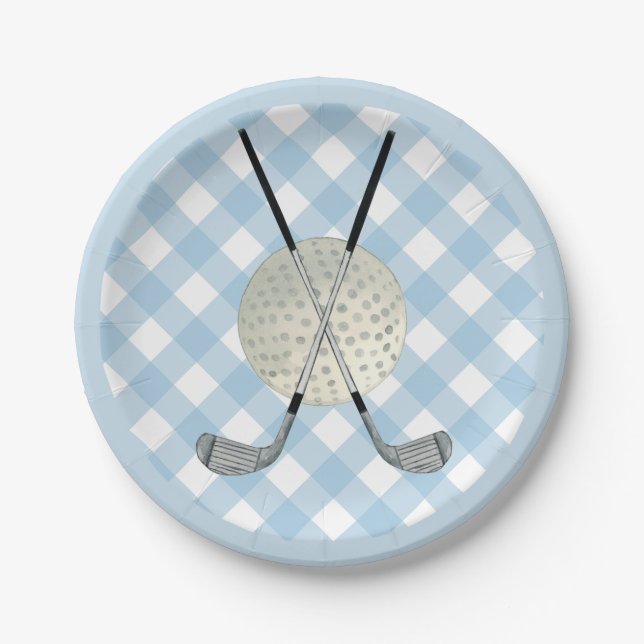 Plato De Papel Golf Plaid Blue White Preppy Country Club (Anverso)