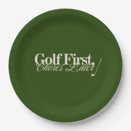 Plato De Papel 'Golf Primero, Deberes Después' Divertido Clásico 