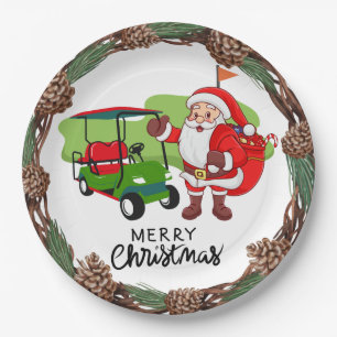 Plato De Papel GOLF SANTA Claus golfer para Navidades Fiesta