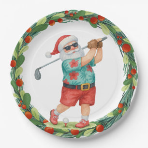 Plato De Papel GOLF SANTA Claus golfer para Navidades Fiesta
