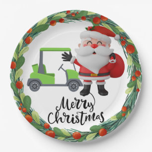 Plato De Papel GOLF SANTA Claus golfer para Navidades Fiesta