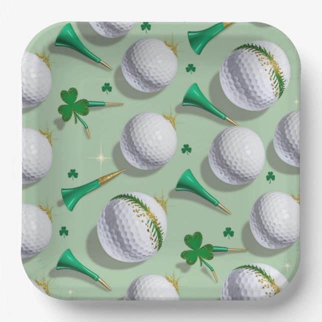 Plato De Papel Golf St. Patrick's Day con bola de golf para golfi (Anverso)