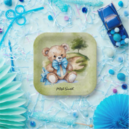 Plato De Papel Golf Teddy Bear es un chico para Baby Shower
