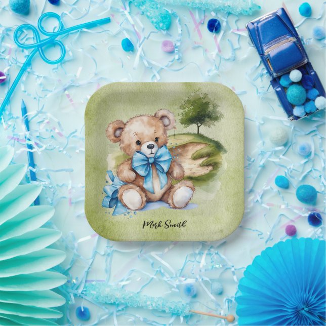 Plato De Papel Golf Teddy Bear es un chico para Baby Shower (Fiesta)