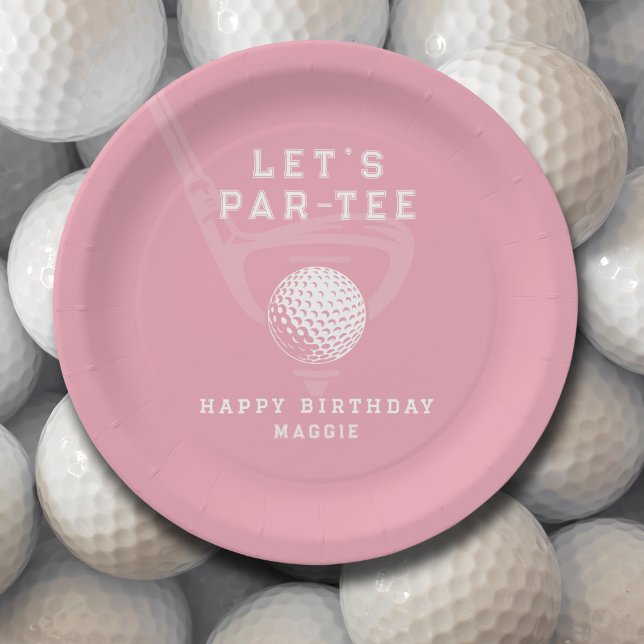Plato De Papel  Golf Theme Birthday Let's Par-tee Name Pink (Subido por el creador)